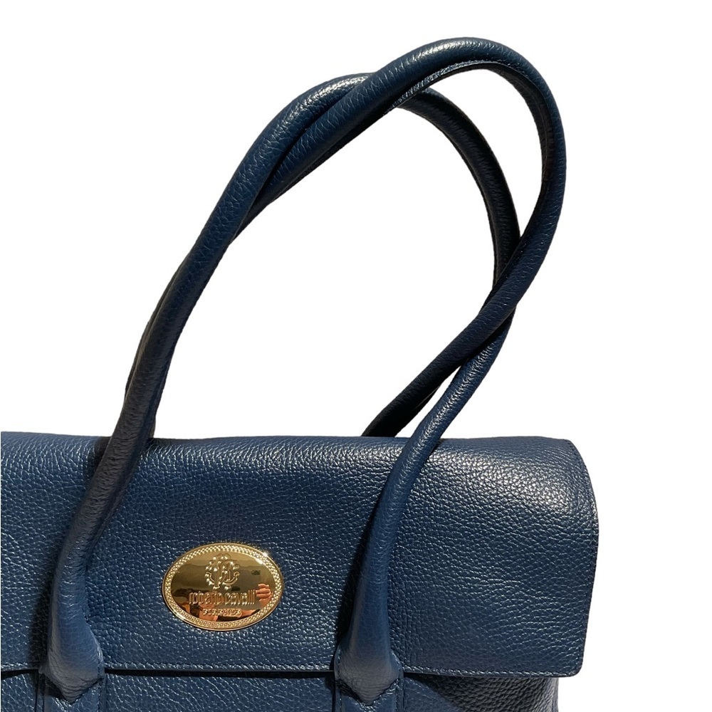 Roberto Cavalli Women’s Double Leather Handle Pebbled Blue Handbag - Picture 3 of 16